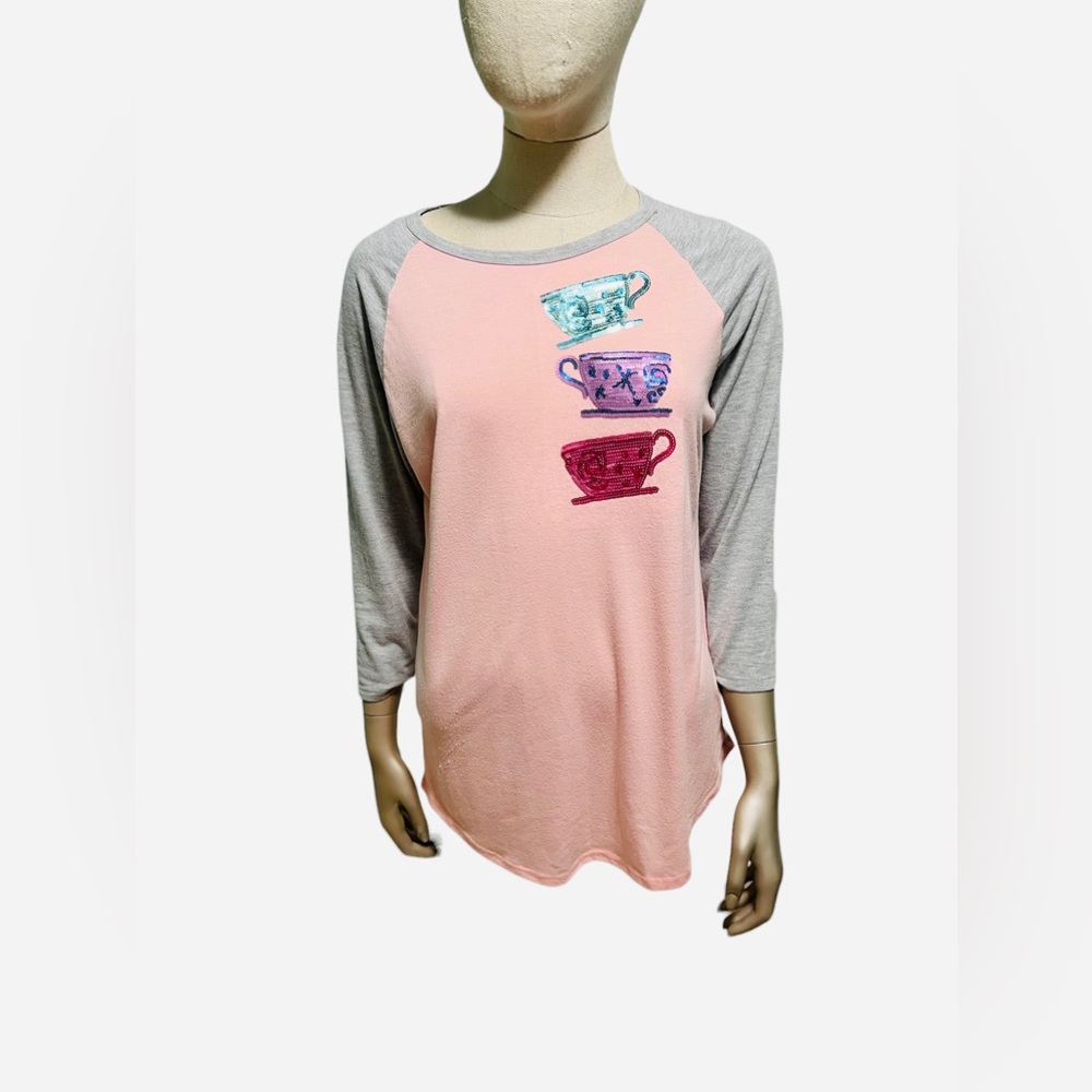 Disney Pink Raglan Long Sleeve Tee with Teacup design Alice in Wonderland